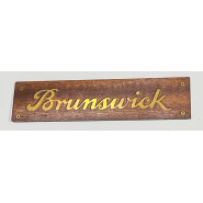 Circa 1930s Brunswick Inlaid Wood Nameplate (brass letters) (new, old stock)