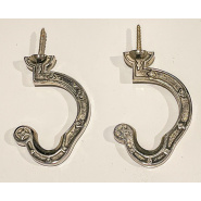 Circa 1890 Victorian Ornate Bridge Hooks (cast iron with new nickel plating) - pair