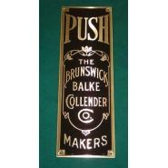 Solid Brass Copy of Brunswick Door Push Plate Circa 1890 - Black Background