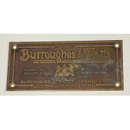 Circa 1925 Burroughs & Watts (Canada) Nameplate (brass) - holes in corners for mounting