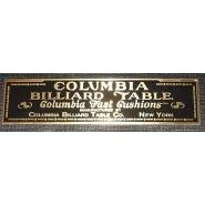 Columbia Billiard Co. Nameplate - Brass With Black Background