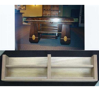 Two shelf ball storage unit was a factory option on many Brunswick pool tables from the 1920s. Walnut front.