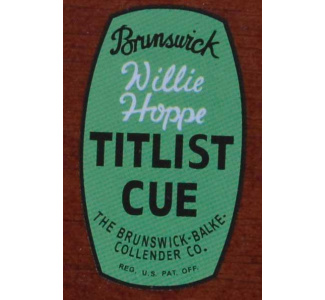 Willie Hoppe Titlist Cue Decal used pre-1945
