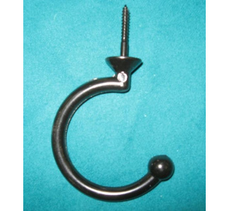 Black metal bridge/triangle hook with attached screw.