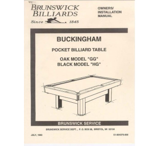 Brunswick Buckingham Service Manual (1993)