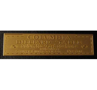 Columbia Billiard Co. Nameplate - Solid Brass Finish
