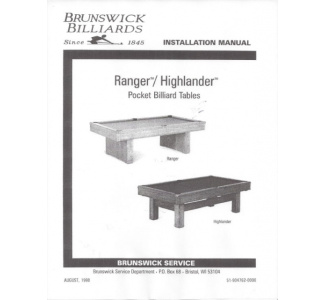 Ranger/Highlander Pocket Billiard Installation Manual