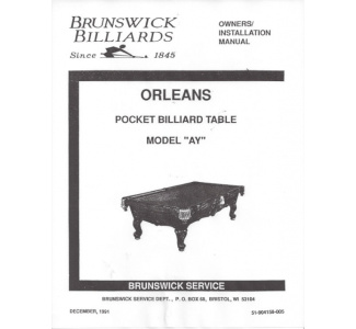 Orleans Pocket Billiard Installation Manual, Model AY