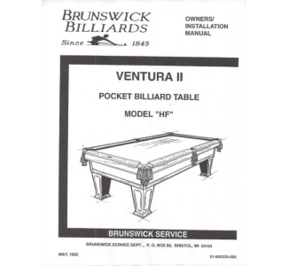 Ventura II Pocket Billiard Installation Manual, Model HF