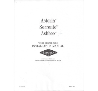 Astoria/Sorrento/Ashbee Pocket Billiard Installation Manual