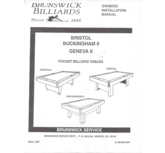 Bristol/Buckingham/Geneva II Pocket Billiard Installation Manual